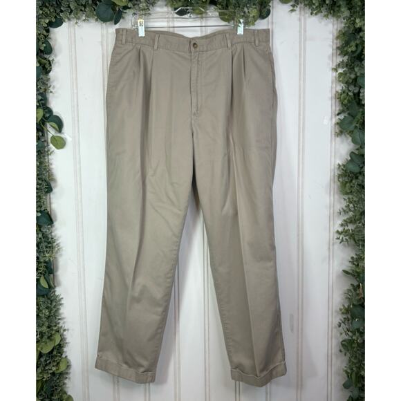 IZOD Men's Straight Leg Pants size 38/30 Khaki Casual Trousers Cotton - Picture 1 of 7